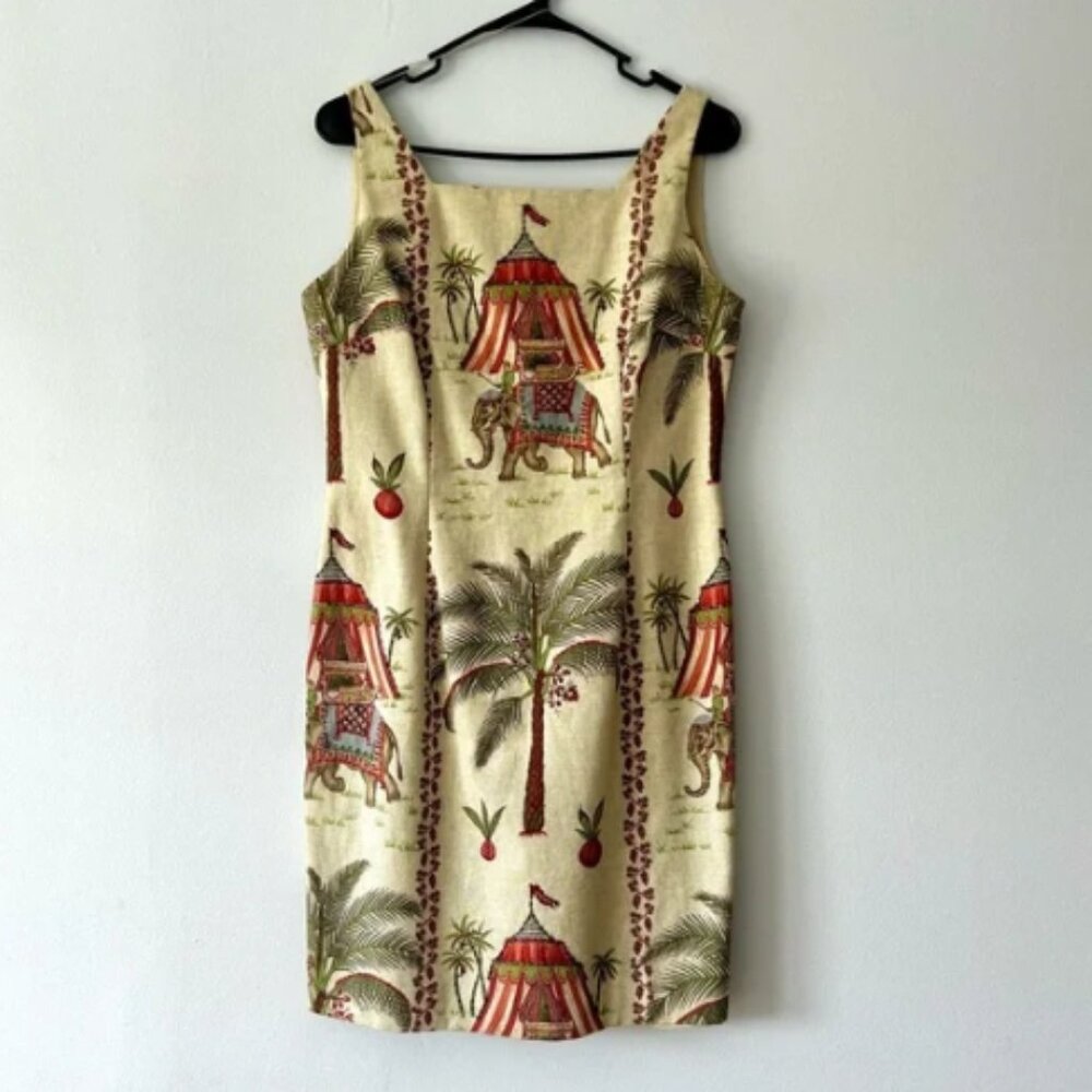 Maggy London Petites 10P Cotton Sheath Dress Elephant India Novelty Print